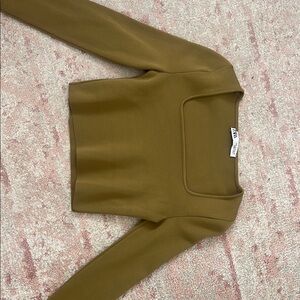 Zara Olive Green Long Sleeve Square neck Top